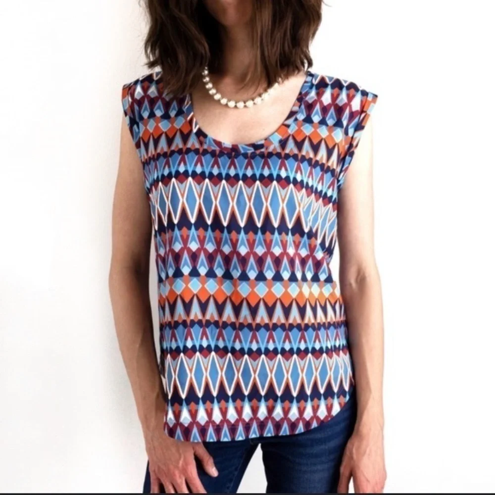 J. Crew Blue Geometric Print Sleeveless Blouse - Picture 1 of 5